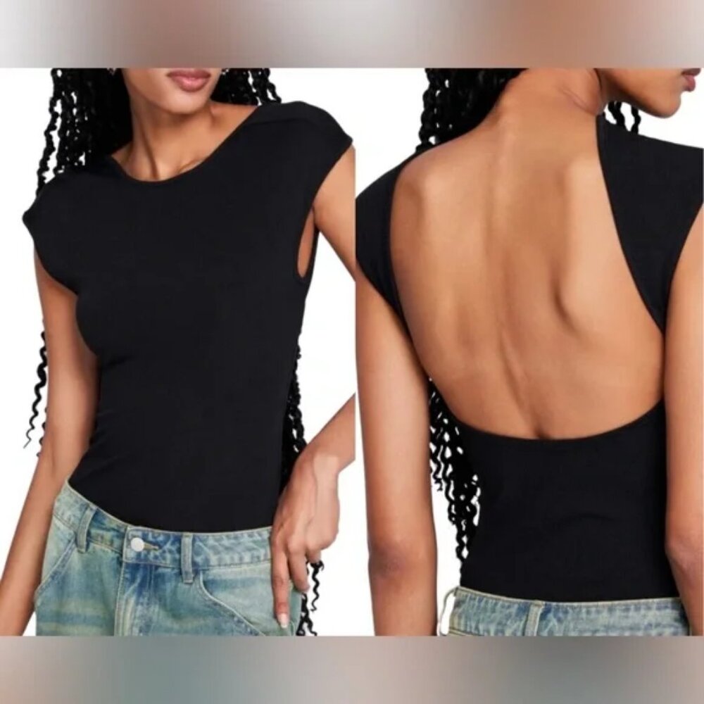Cider | Black Ribbed Backless Tank Top | Size Extra Small